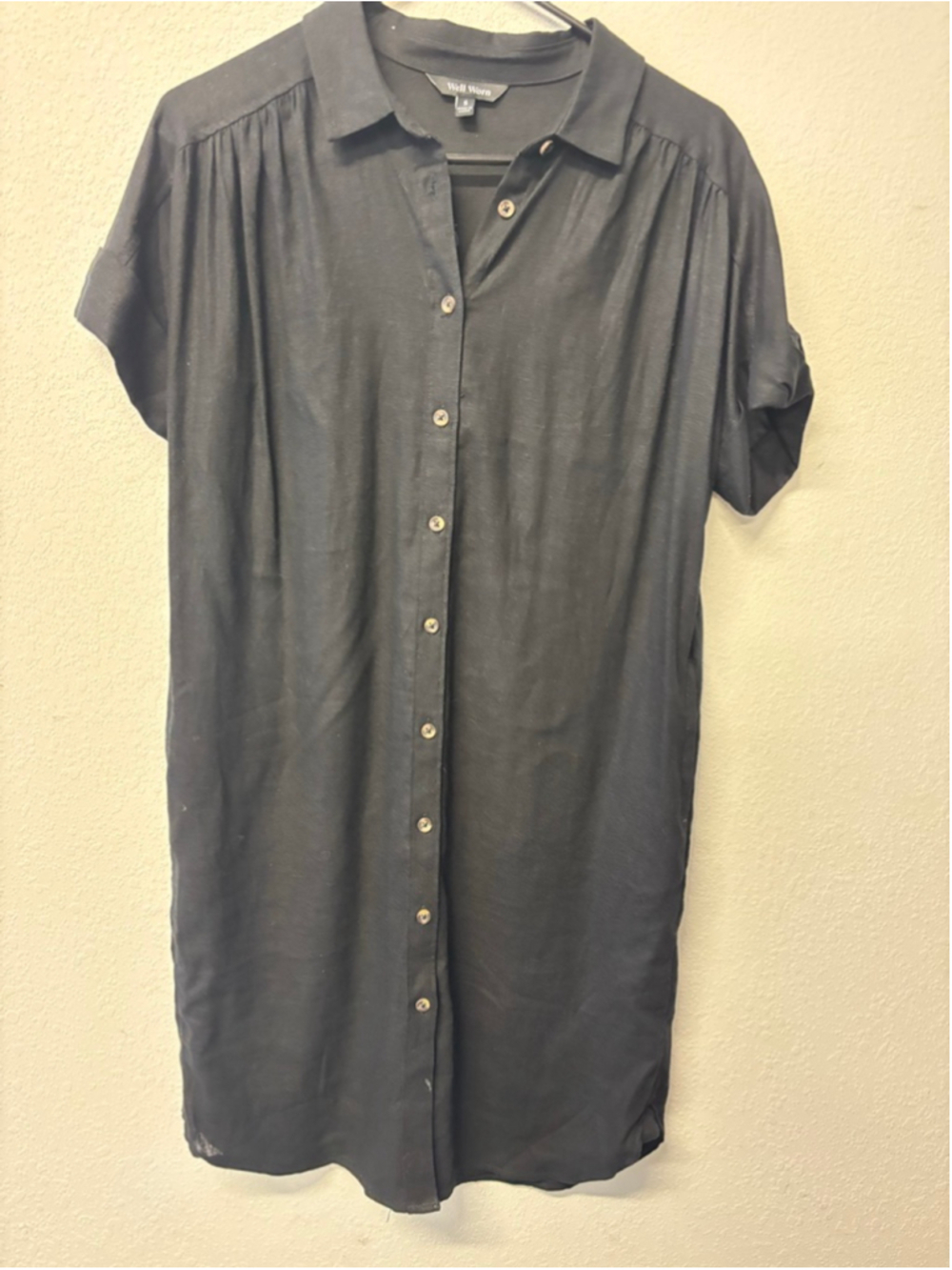 Well Worn Maggie Dress Black Linen Blend Button Shift Dress Small With Pockets